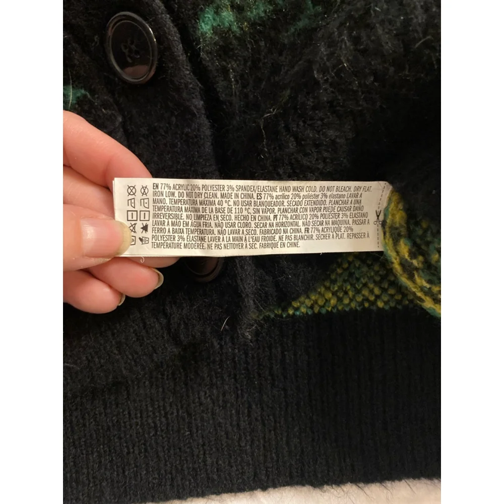 Grunge Floral Cropped Y2K Knit Cardigan Black Yellow Rose Forever 21 Small - Picture 4 of 6